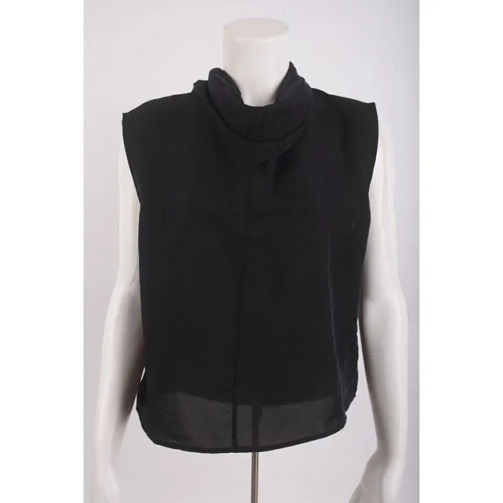 Massimo Dutti Womens Draped Neck Top Shirt Blouse S Black 5164/764 NWT